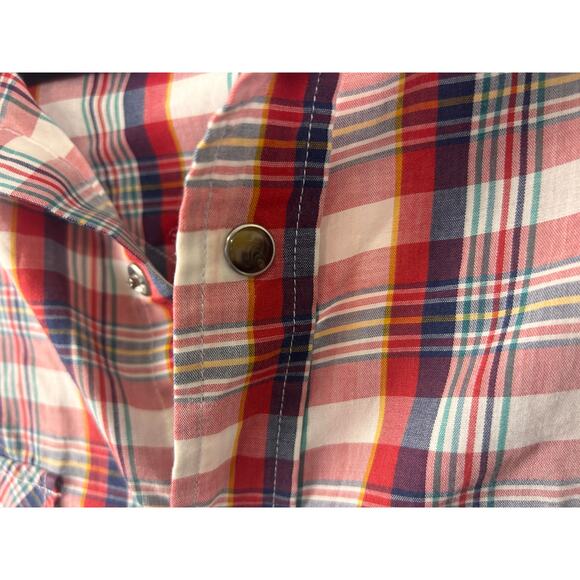 Pendleton Frontier Western Snap Shirt Men’s Large Red Plaid Short Sleeve - Picture 11 of 12